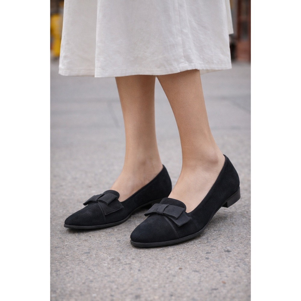 Stuart Weitzman Black Suede Bow Loafers